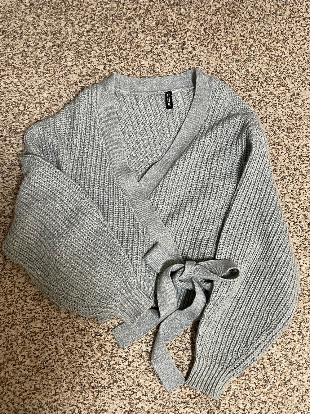 H&M Light Gray Wrap Tie Front Cardigan Sweater